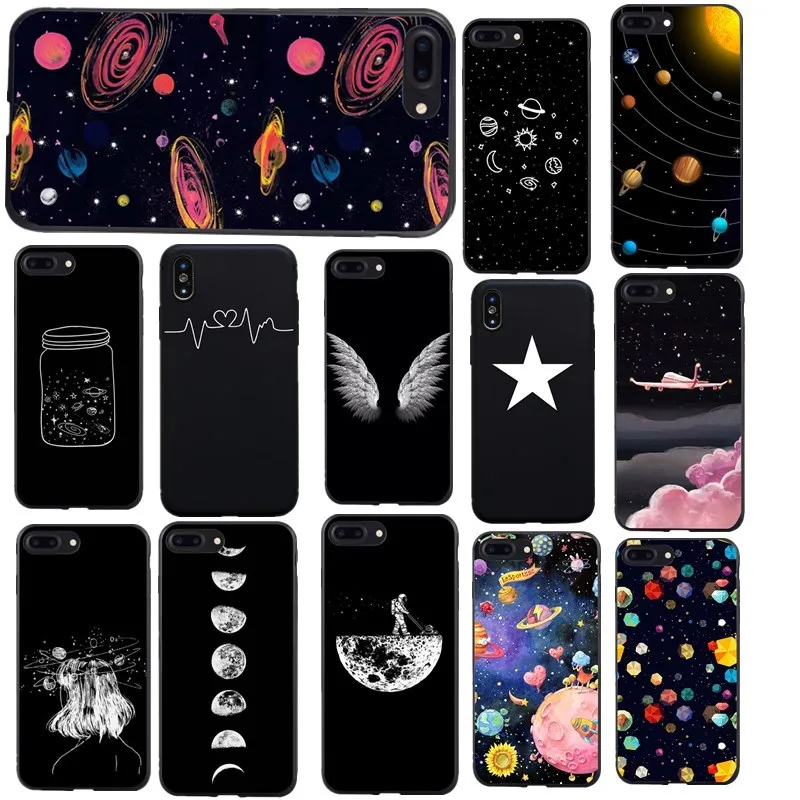 for iphone 7 Accessories Luxury Soft Silicone Pattern Back Case Black White 6 6s 8 plus 5s 5 SE |