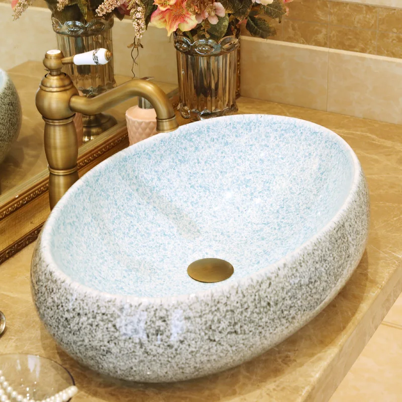 Oval Artistic Porcelain Square Ceramic Bathroom Sink Countertop Wash Basin porcelain