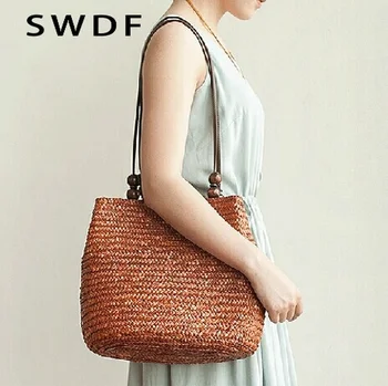 

SWDF Summer Crossbody Bag for Women Tote Bag new Drawstring Straw Tote Bag Hollow Out Knitting Bag Beach Shoulder Ladies Handbag