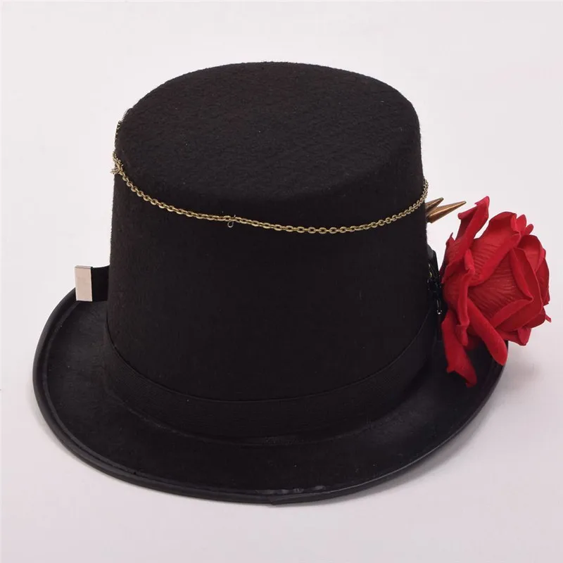 Takerlama Винтаж стимпанк шестерни очки цветочный черный топ шляпа панк стиль Fedora головные уборы Готическая Лолита Косплей шляпа унисекс шляпа