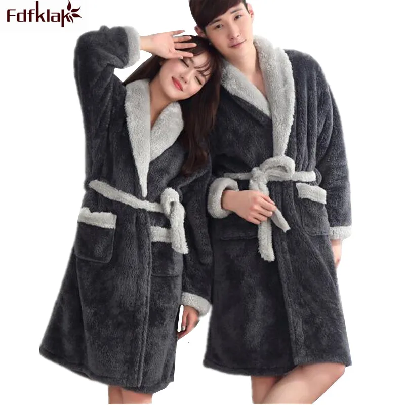 

Fdfklak Couples Robe Winter Flannel Thick Robes Casual Female Bathrobes Long Warm Home Dressing Gowns For Women robe femme