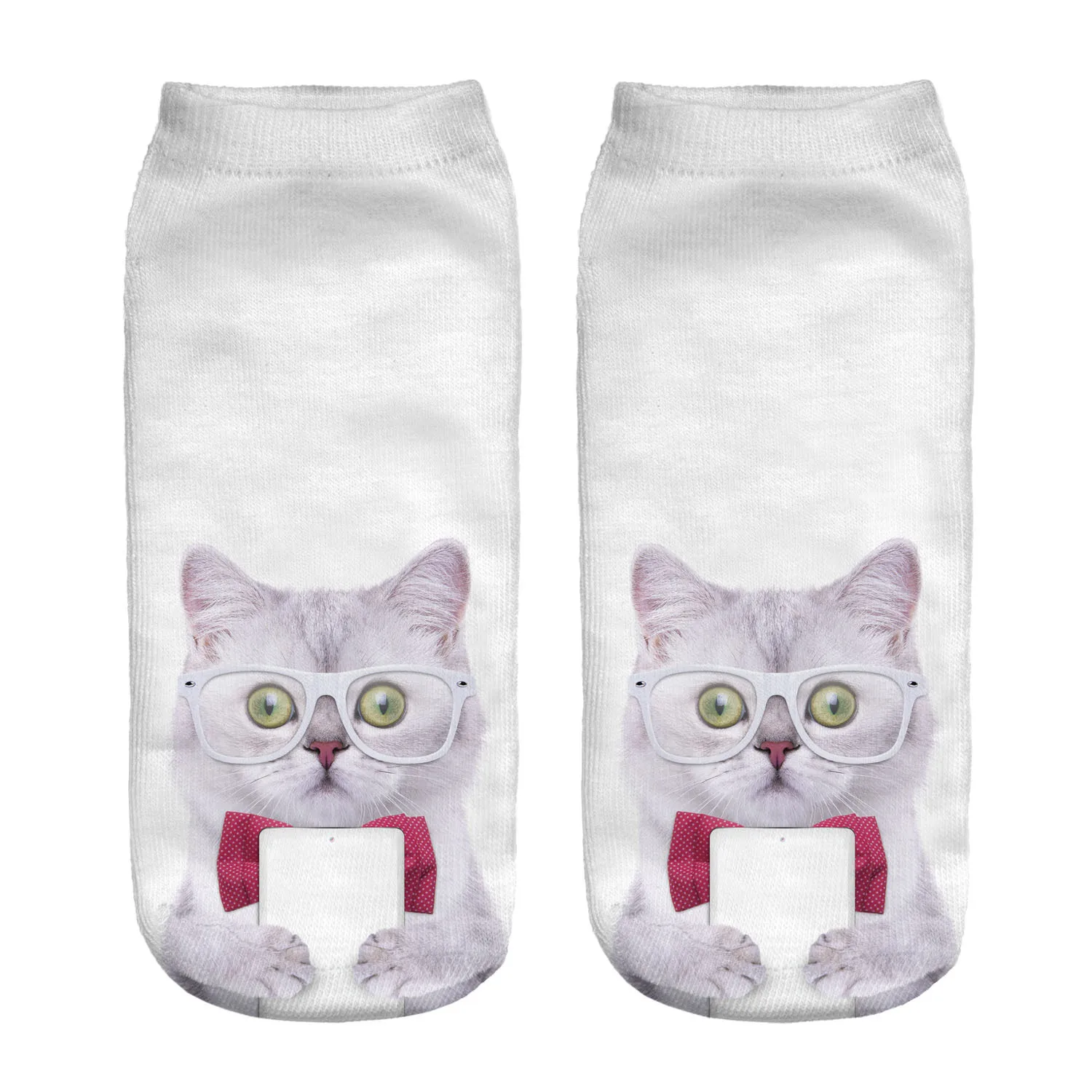 Милые маленькие белые носки с цифровым принтом кота