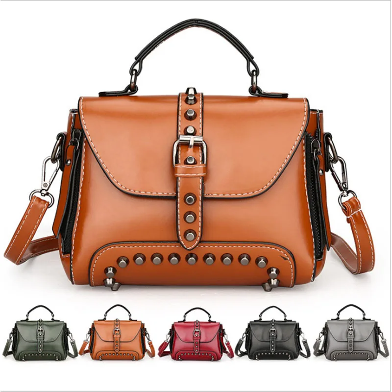 

Women Messenger Bags 2019 Crossbody Bags Vintage Leather Bags Handbags Women Famous Brand Rivet Small Shoulder Bag Hot Sale