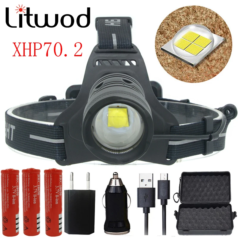 

LitwodZ20 2808 32W Original XHP70.2 high power Headlight Led headlamp 42920lm powerful head flash lamp zoom Head light lantern