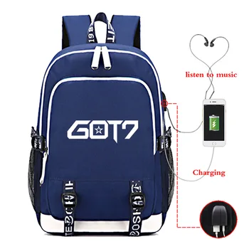 

Karean Fashion GOT7 Printed Teenagers USB Charger Backpack Students Casual Canvas Large Capacity Laptop Bags Shoulders Bag