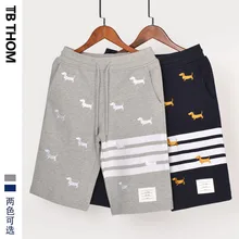 ТБ Мужская Собака Вышивка повседневные шорты модные окрашенные летние х/б мужские шорты спортивные шорты мужские серый синий