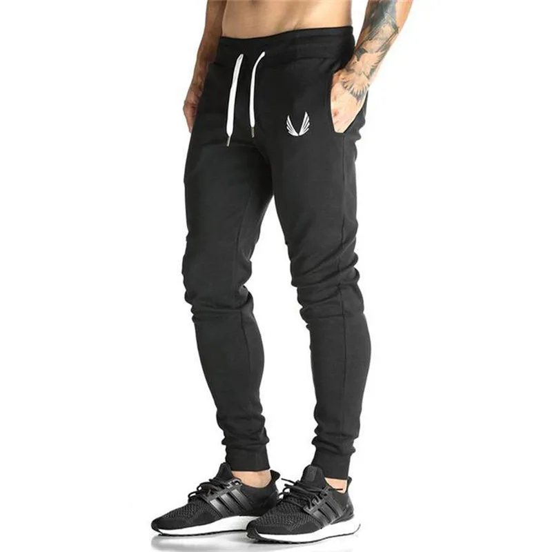 Мужские Брендовые спортивные штаны, повседневные эластичные хлопковые мужские штаны для фитнеса, тренировочные штаны, обтягивающие спортивные штаны, брюки для бега - Цвет: black