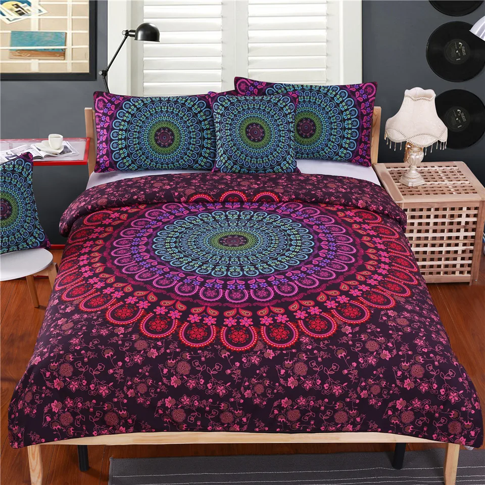 BeddingOutlet Bohemian Bedding Set Mandala Duvet Cover Set Posture Million Romantic Soft Bedclothes Queen Boho 4 Pieces Bed