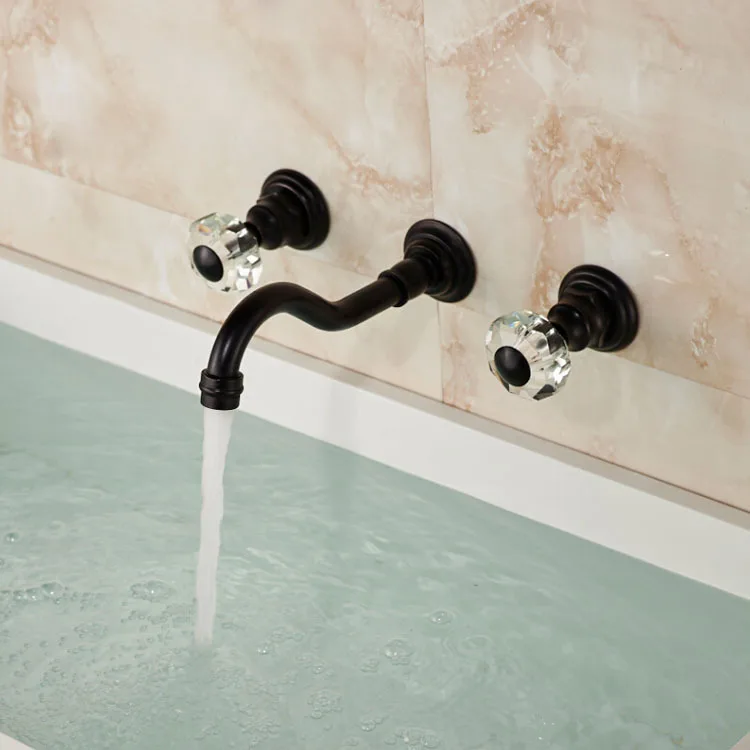 

2016 New Cristal Handles Basink Vessel Sink Mixer Faucet Wall Mount Washbasin Taps Oil-rubbed Bronze