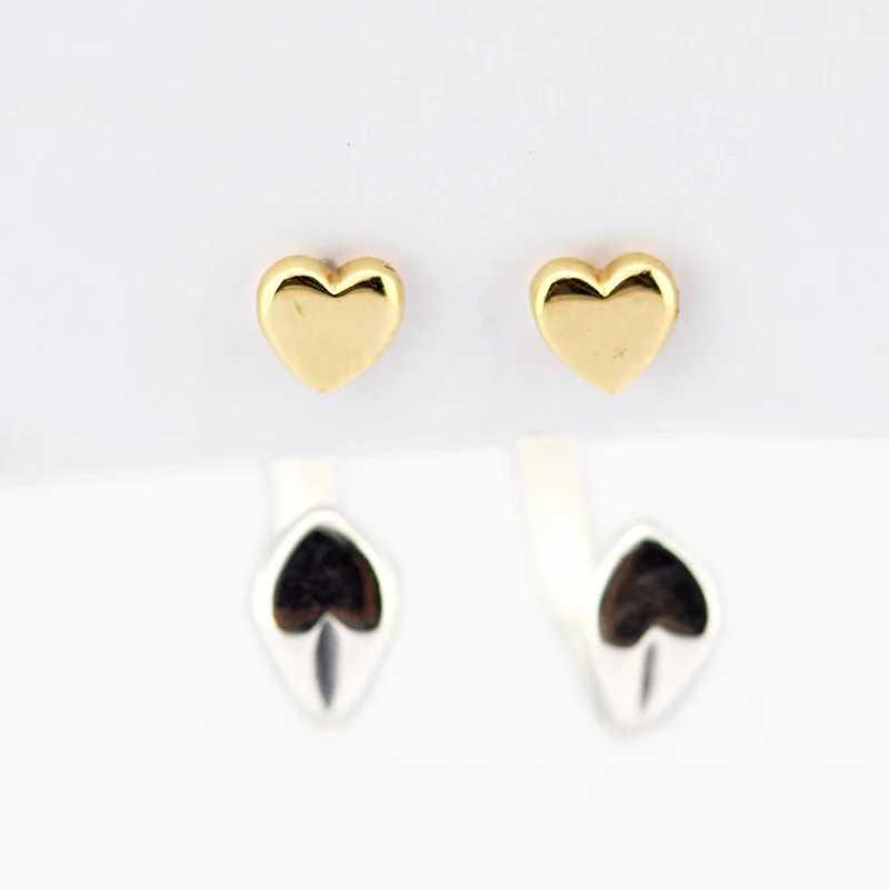

14K Real Gold Earrings 100% 925 Sterling Silver Two Heart Original Earrings for Women Gift oorbellen goud PFE111K