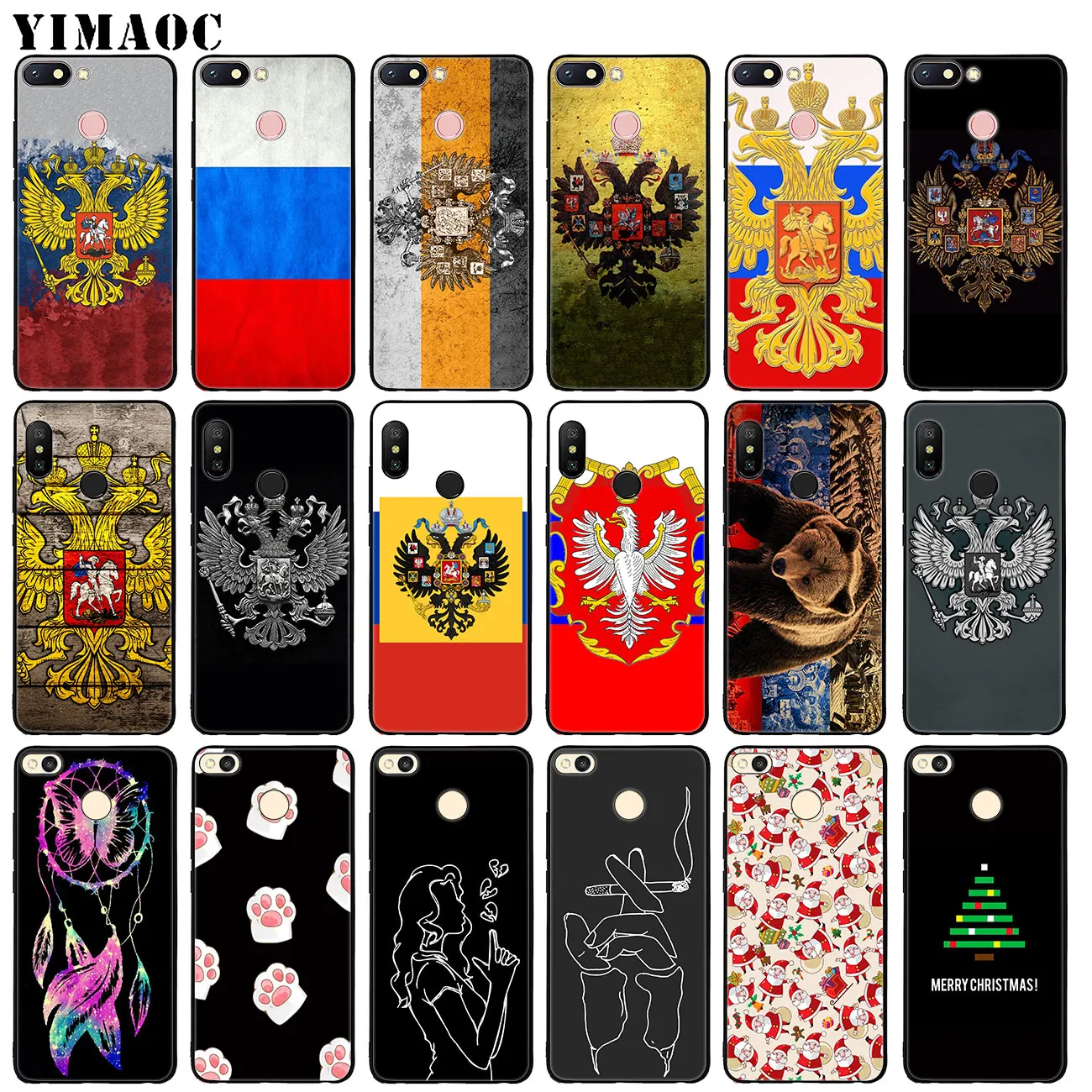 YIMAOC Listing Russian Federation Flag Soft Silicone Case for Xiaomi Redmi K30 K20 Note 8 8T 7 5 6 Pro Mi Black flower | Мобильные