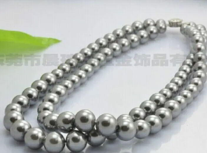 

Wholesale FREE SHIPPING DOUBLE STRANDS10-11MM SOUTH SEA ROUND SILVER GREY PEARL NECKLACE18"19
