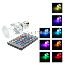 AC100-240V E27 RGB Светодиодная лампа 3 Вт с пультом дистанционного управления многоцветное светодиодное освещение