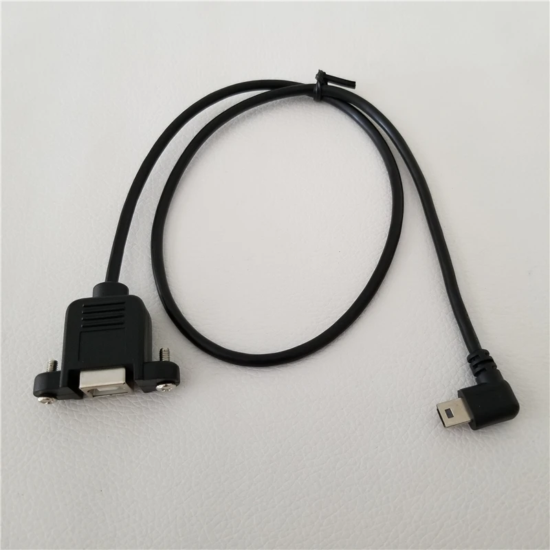 90 градусов правый угол Mini USB B папа к USB B Женский кабель для передачи данных Панель Крепление с винтами для принтера