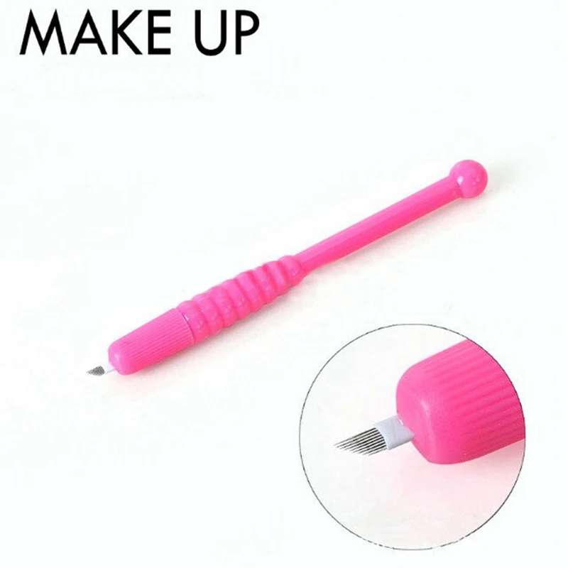 Caneta com Lâmina Rosa Descartáveis Microblading Agulha 12 9 Pin - 18u Microlading Manual Caneta Microblade Ferramenta Pcs 10 14 Beleza e saúde