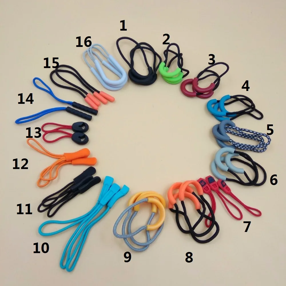New 15 Colorful Silicone Rubber Zipper Pull Ropes Zip Puller Fastener