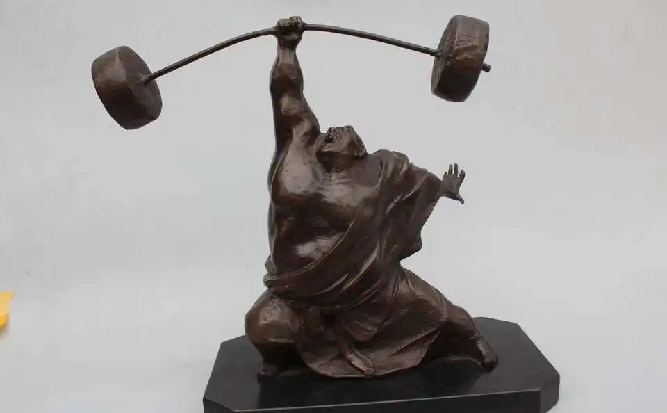 

14"Western Art Bronze Figurine Crafts Man weightlifting Marble Statue Sculpture