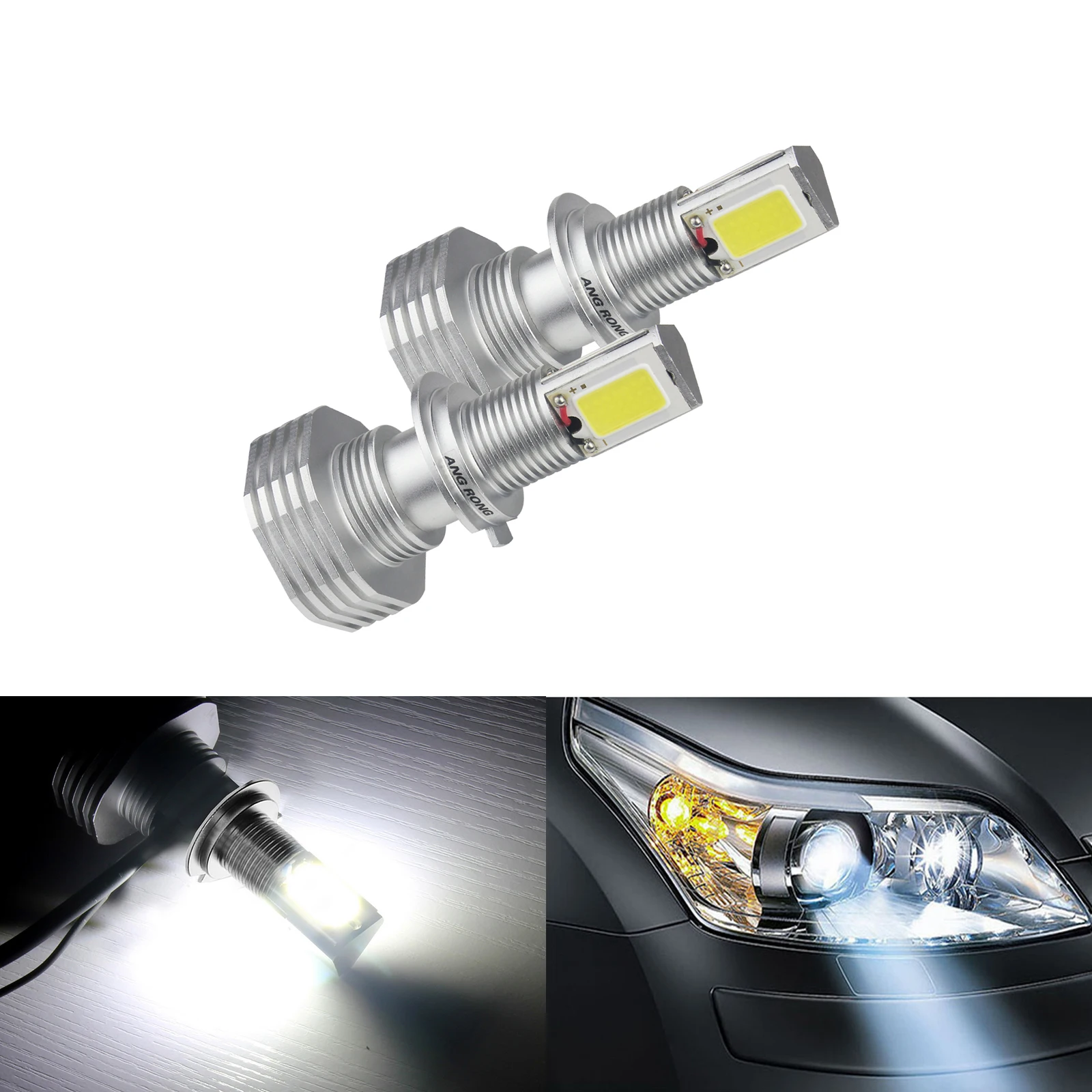 

ANGRONG 2pcs H7 High Power 60W COB LED White Headlight Light No Error For Audi Mini