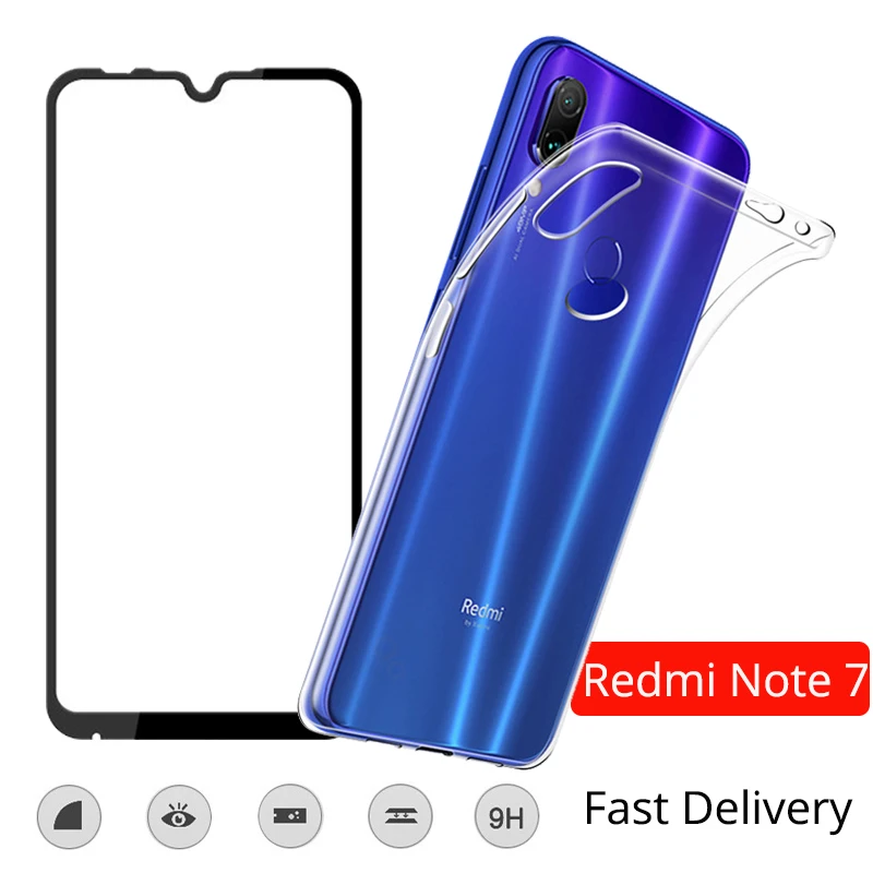 

2-in-1 Tempered Glass Xiaomi Redmi Note 7 Pro Screen Protector Redmi Note 7 Protective Glass Phone Case Redmi Note 7 Glass Film