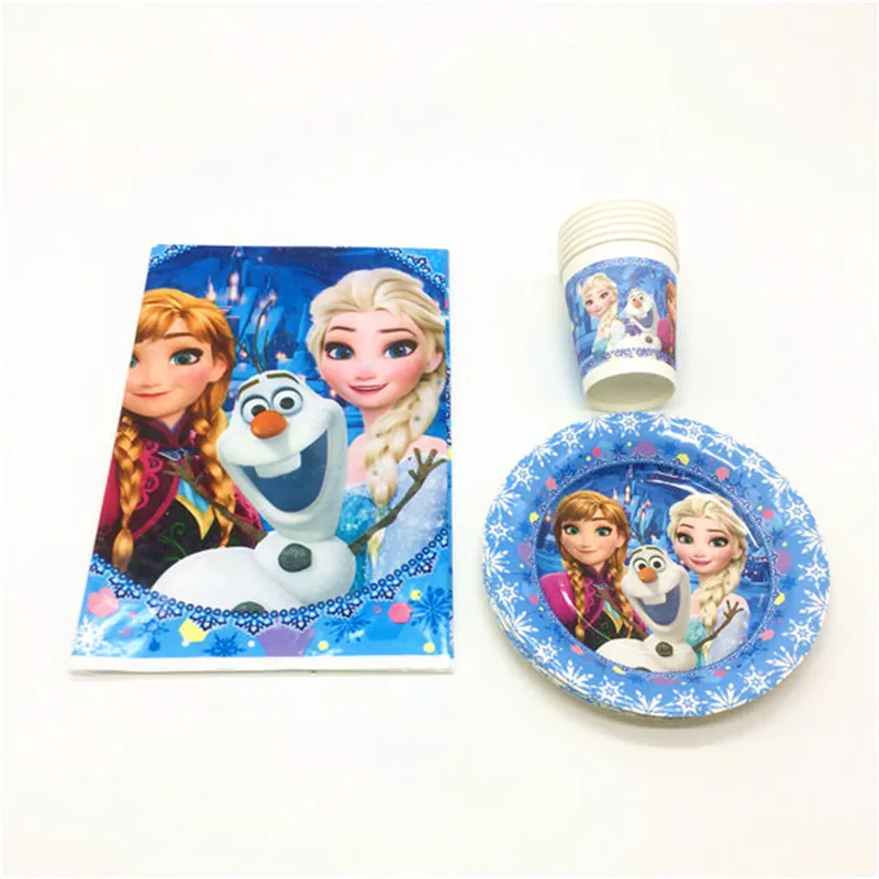 

Disney Frozen Theme 25Pcs/lot Disposable Paper 12Cups+12Plates+1Tablecloth Girls Birthday Party Wedding Decoration Set Supply
