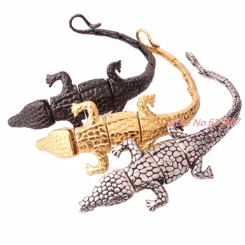 

21cm*41mm 59g Hot Sale Stainless Steel Black Gold Silver Color Crocodile Bracelet Bangle Cuff For Men Lowest Price Best Quality