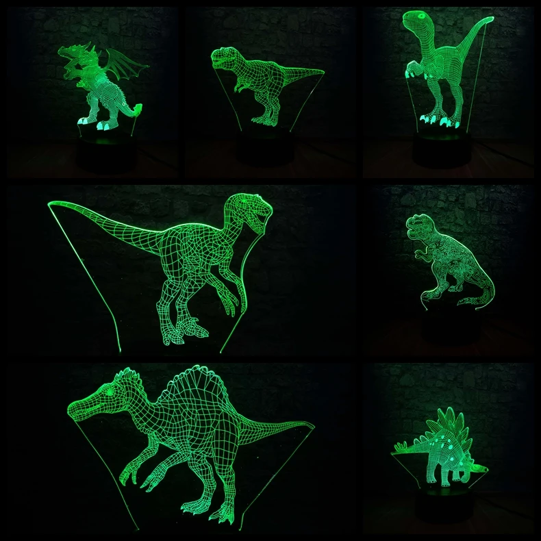 Парк Юрского периода акриловый светодиодный ночник 3D Динозавр свет RGB 7 цветов Изменение USB База переключатель выставка малыш Рождественская игрушка на подарок для мальчика