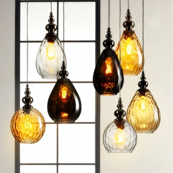 

Lustre Vintage Glass Pendant Light Loft lampen Retro Pendant Lamp Coffee Droplight kitchen Hanging Suspension Luminaire ZXX0010