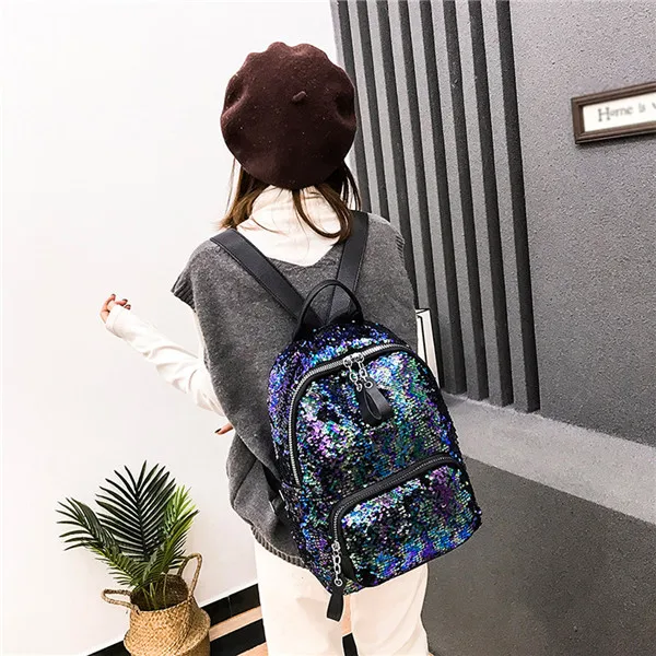 Maison Fabre Backpack Women Sequin Hit Color School Bag Backpack Student Satchel Travel Bag Backpack Mochila de dama