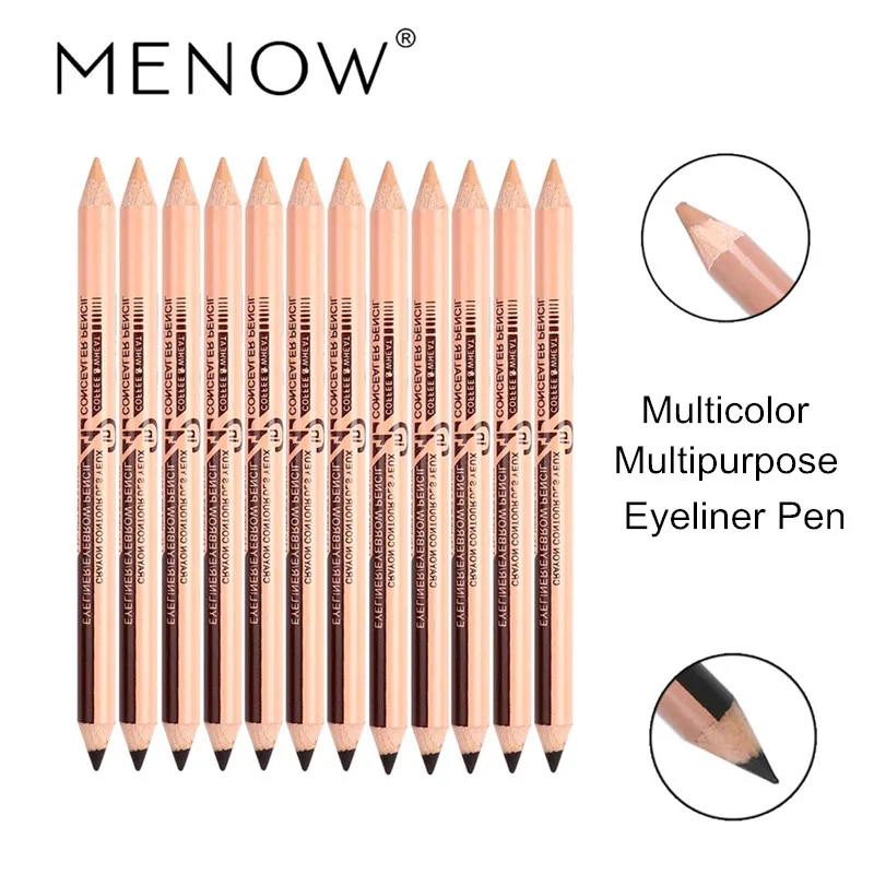 

MENOW Hot Sale P09015 Double Head 6 Colors Not Easy To Smudge Multi-function Eyeliner Eyebrow Pencil + Concealer Pen