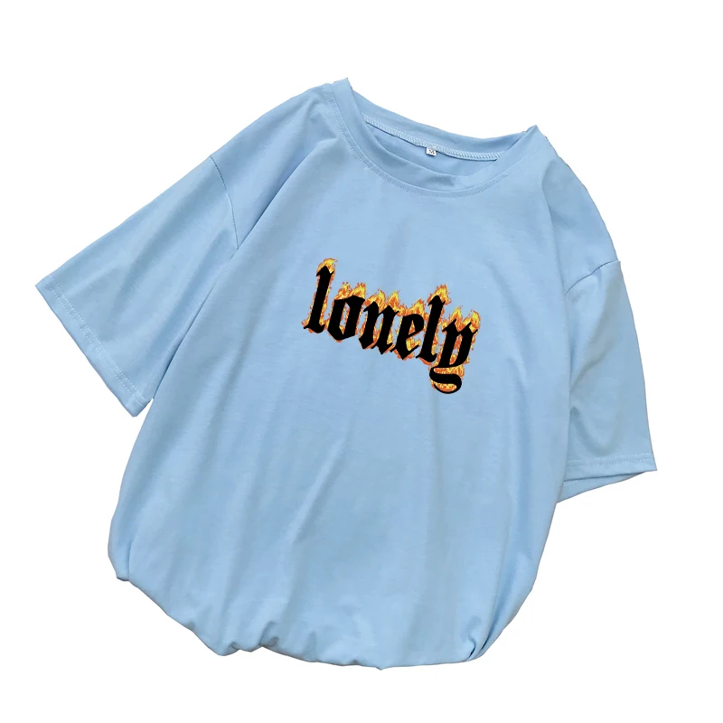 Женская футболка с надписью LONELY FRAME летняя Свободная Повседневная Уличная Tumblr в