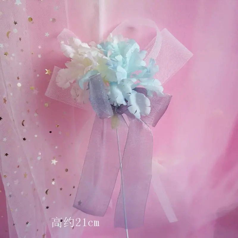 Искусственные цветы розы гибискуса Торт Топперы Ins помолвка десерт украшения на День святого Валентина вечерние принадлежности прекрасный подарок - Цвет: Blue white tassel