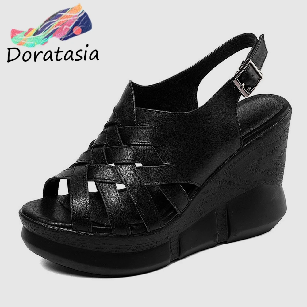 

DORATASIA Brand New women's Genuine Leather Ladies Wedges High Heels Flat Platform Shoes Woman Casual Office Summer Sandals
