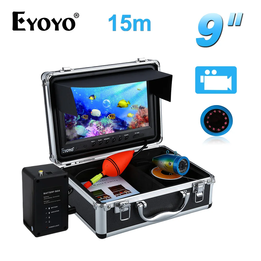 

EYOYO Professional Fish Finder 8GB 15M IR 9" LCD 1000TVL Fishing Camera DVR Recorder Free Sunvisor