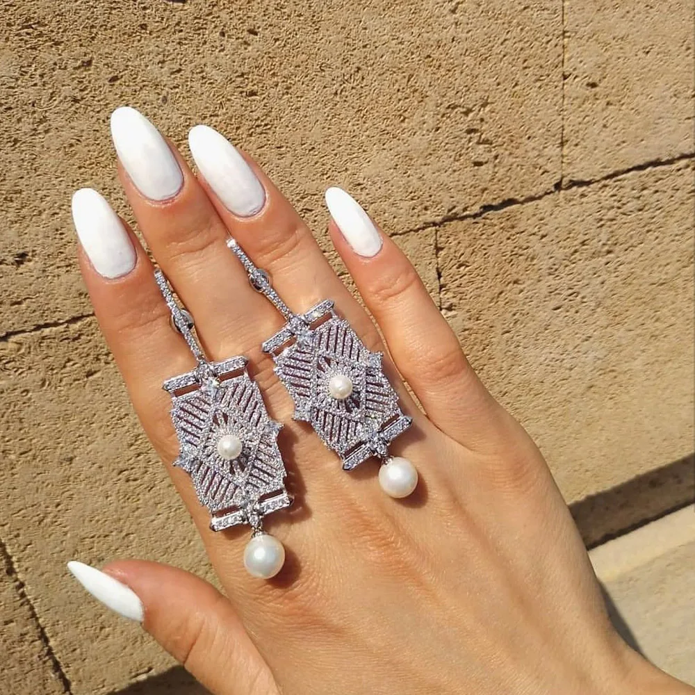 

Funmode Luxury Statement Design Tiny Bright CZ Stone Long Drop Earrings Bridal Wedding Brincos Earrings Jewelry Bijoux F034E