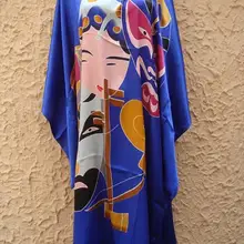 Новое поступление, голубой женский халат из искусственного шелка, сексуальное ночное платье с принтом, мягкая Домашняя одежда, новинка, ночная рубашка, один размер