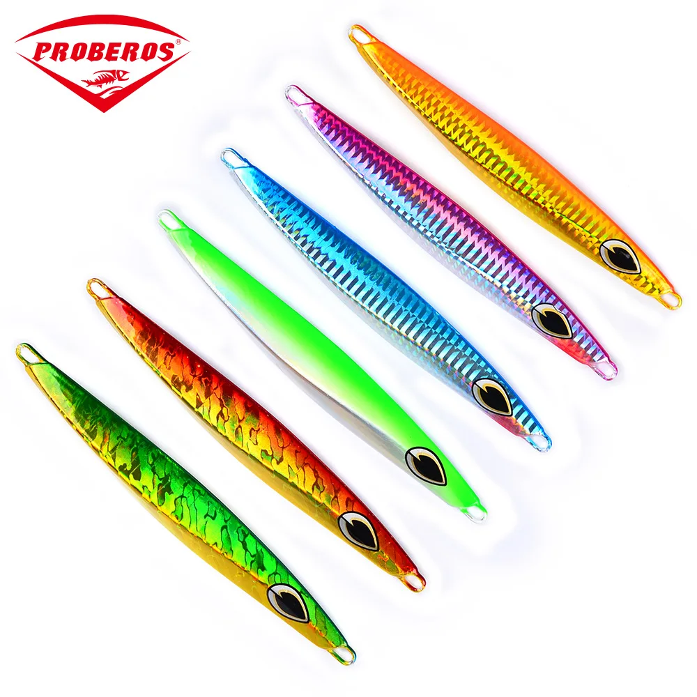 

Pro beros 1PCS Jigging Fish Lead 140G/14.5CM Metal Jig Fishing Tackle 4 Colors Paillette Knife Wobbler Artificial Hard Bait