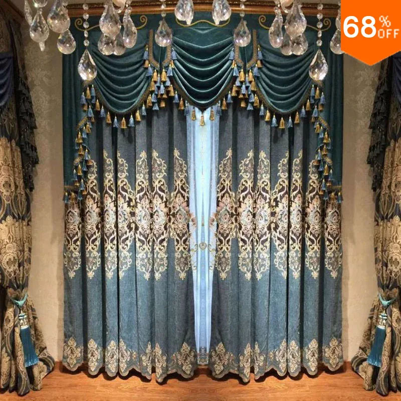 2017 Free Shipping Luxury Embroidery Curtain Green Blue Polis Brand