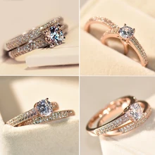 Brand Female Small Round Ring Set Zircon Ring Fashion White/Rose Gold Filled Jewelry Promise Engagement Rings For Women