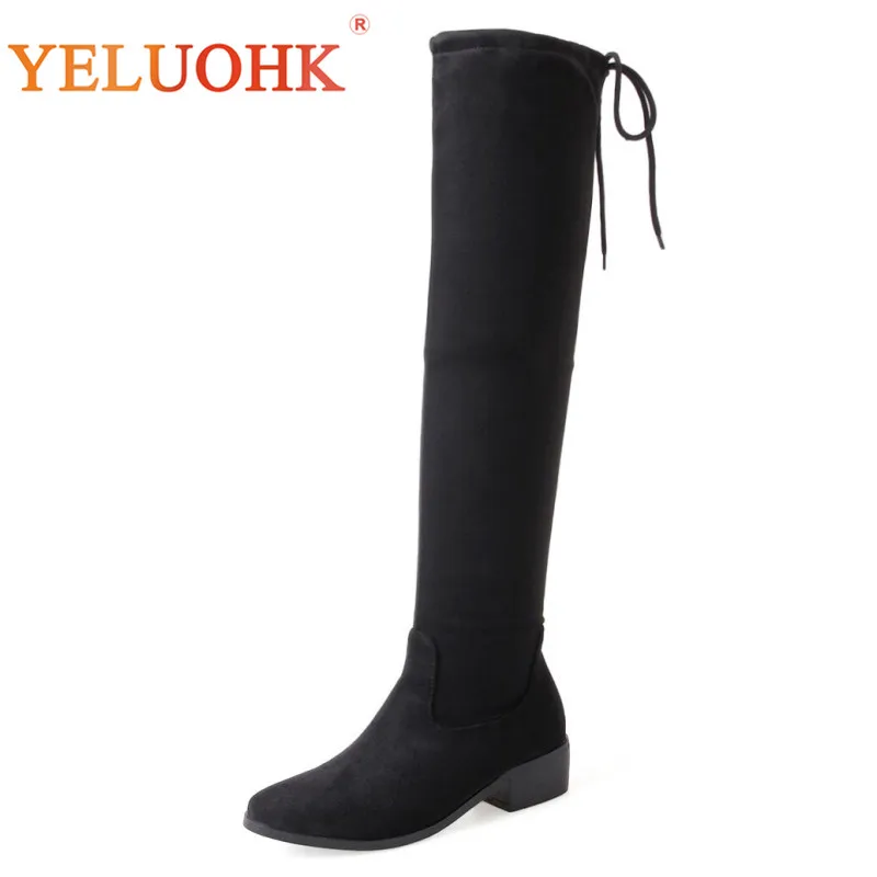 

34-43 Over The Knee Boots Heel 3.5 CM Women Winter Boots Big Size Thigh High Boots Black