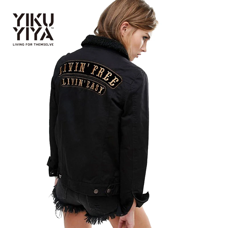 Online Get Cheap Womens Bomber Jacket Black -Aliexpress.com YIKUYIYA 2017 Women Bomber Jacket Solid Black Letter Embroidery Long Sleeve Single Breasted Elegant Spring Basic - Online Get Cheap Womens Bomber Jacket Black -Aliexpress.com