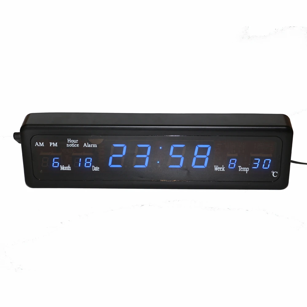 

Hourly Chime Desk Electronic Alarm Clock Digital LED Wall Clock with Temperature Calendar Blue Led Display Table Watch Home Deco