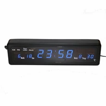 Hourly Chime Desk Electronic Alarm Clock Digital LED Wall Clock with Temperature Calendar Blue Led Display Table Watch Home Deco