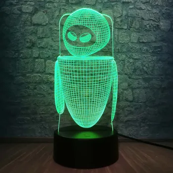 

Novelty 3D USB Robort Wall-E RGB Lighting Desk LED Lamp Illusion Art Mood Buibing Sleeping Night Light Children Gift Toys Lava
