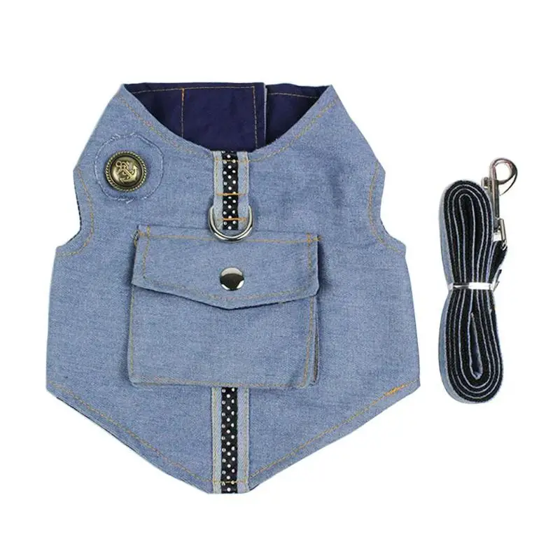 

Summer Denim Vest Dog Collars Harness Pet Leash Dog Rope Pet Chain Puppy Traction Chest Strap Dog Vests Clothing Pet Accessories