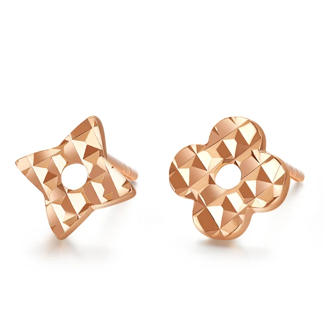 VOJEFEN 18K Rose Gold Star and Flower Stud Earrings for Women and Men Gold Asymmetry Earrings Flower Star CZ Small Earrings 1
