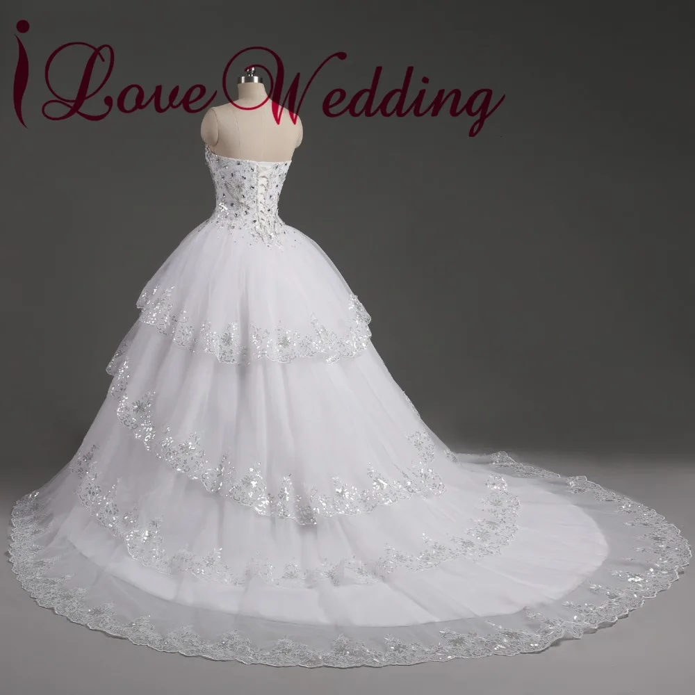 

2018 Vestido De Noiva Wedding Dress Real Image Rhinestone Beaded Lace Appliques Sweetheart Neckline Layers Tulle Bridal Gowns
