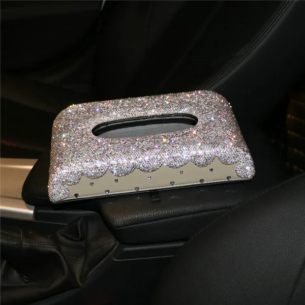 Красочные Diamante Кристалл автомобиль коробка ткани роскошные кожаные с прозрачными стразами Бумага башня для хранения Для женщин - Название цвета: beige tissue box