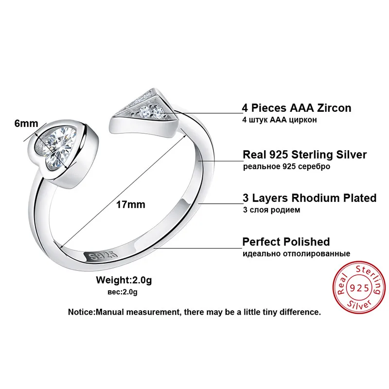 ORSA JEWELS 925 Sterling Silver Adjustable Rings with Rhinestone Crystal Rock Fashion Zircon Fine Jewelry for Women SR04