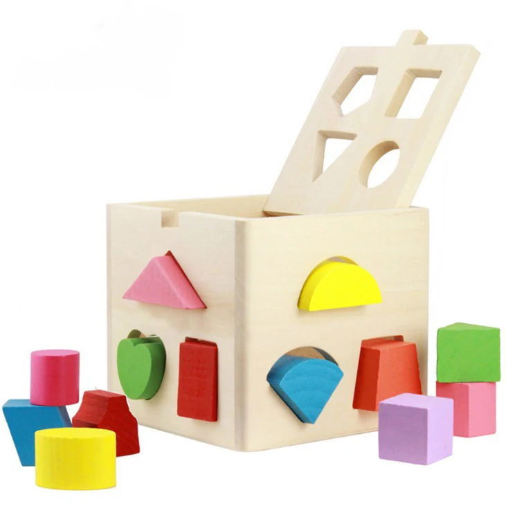 BOHS Educational Toys Baby Intellectual Wooden DIY 13 Holes Geometry Blocks Shape Sorting Cube Box baby-blocks : image BOHS Educational Toys Baby Intellectual Wooden DIY 13 Holes Geometry Blocks Shape Sorting Cube Box baby-blocks