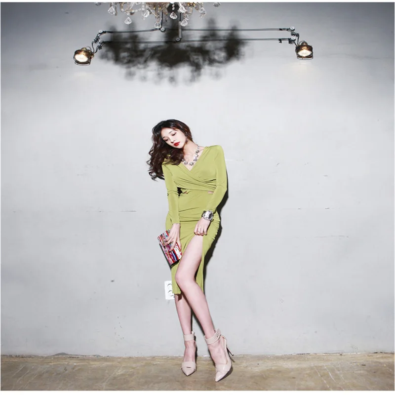 

New Arrival Ladies Dress Women Fashion sexy V-neck placketing Dress one-piece Dress